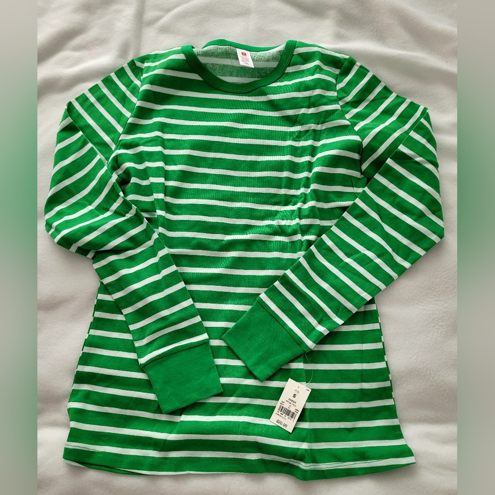 NWT Women's Sz Small Pajama Set, Green and White Striped